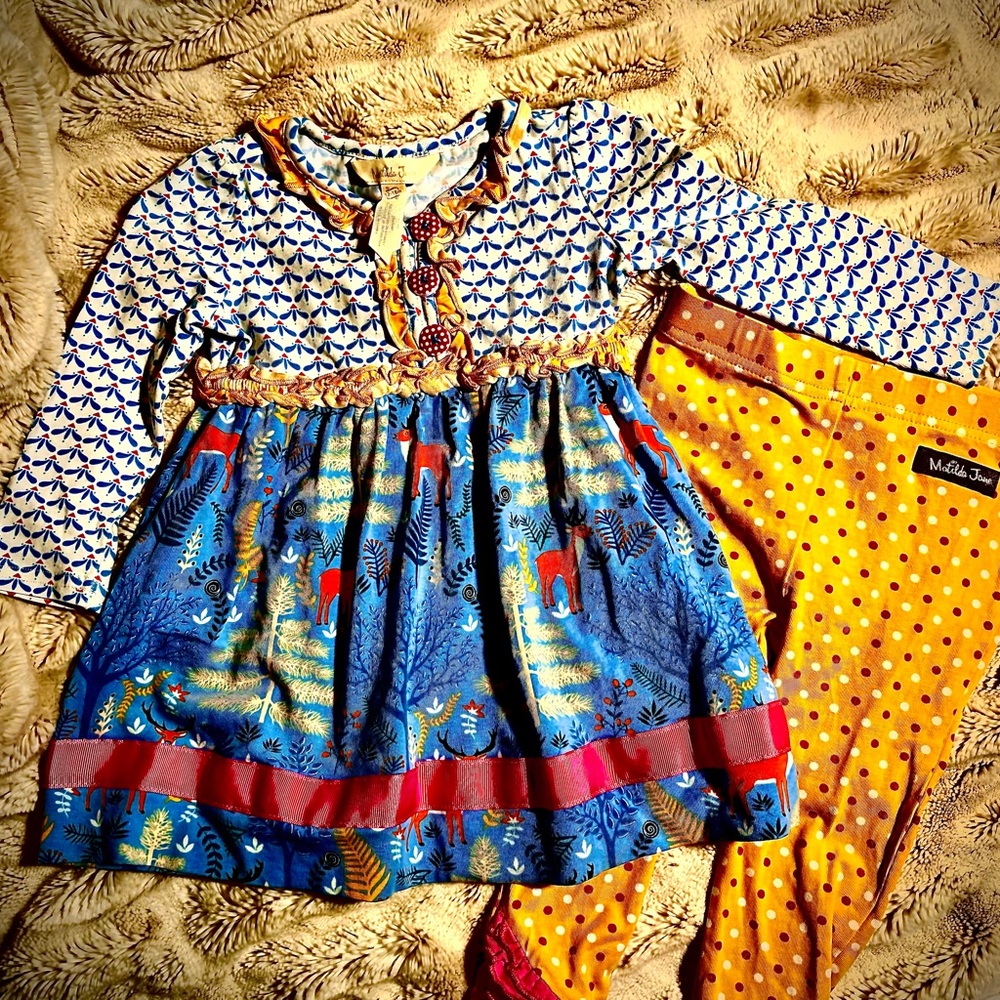 Matilda Jane dress and leggings.